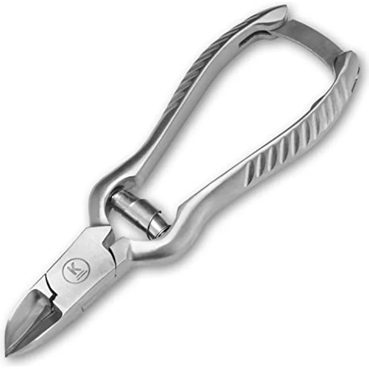 K-Pro Fußnagelzange, Profi-Zange aus Edelstahl für starke, dicke & harte Zehennägel, 14 cm gebogen mit Pufferfeder, Anti-Rutsch-Griff, ideal für Senioren & Diabetiker