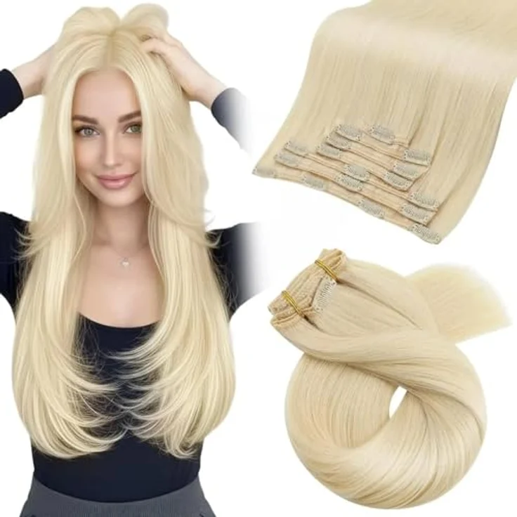 Moresoo 40 cm Clip in Extensions Echthaar, 7 Stück, 120g, Invisible für mühelose Volumenverstärkung – Bild 1