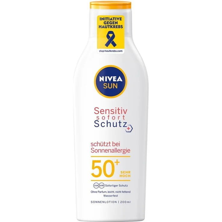 NIVEA SUN Sensitiv sofort Schutz SPF 50+ Sonnenallergie Sonnenlotion 200 ml – Bild 1