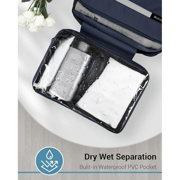 Maliton Kulturbeutel zum Aufhängen, wasserdicht, große Reisetasche mit 4 Fächern, faltbar und kompakt, navy blue – Bild 5