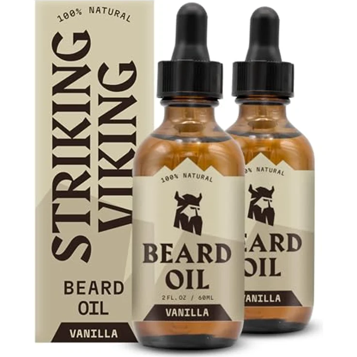 Striking Viking Vanille Bartöl Set, 60 ml, 2er Pack, Jojoba-, Argan- & Mandelöl gegen Juckreiz & für Bartwachstum - mit sanftem Vanilleduft – Bild 1