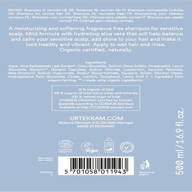 Urtekram Shampoo - Ohne Parfum, Find Balance, Sensitiv 500 ml, Vegan, Bio (no perfume) – Bild 4