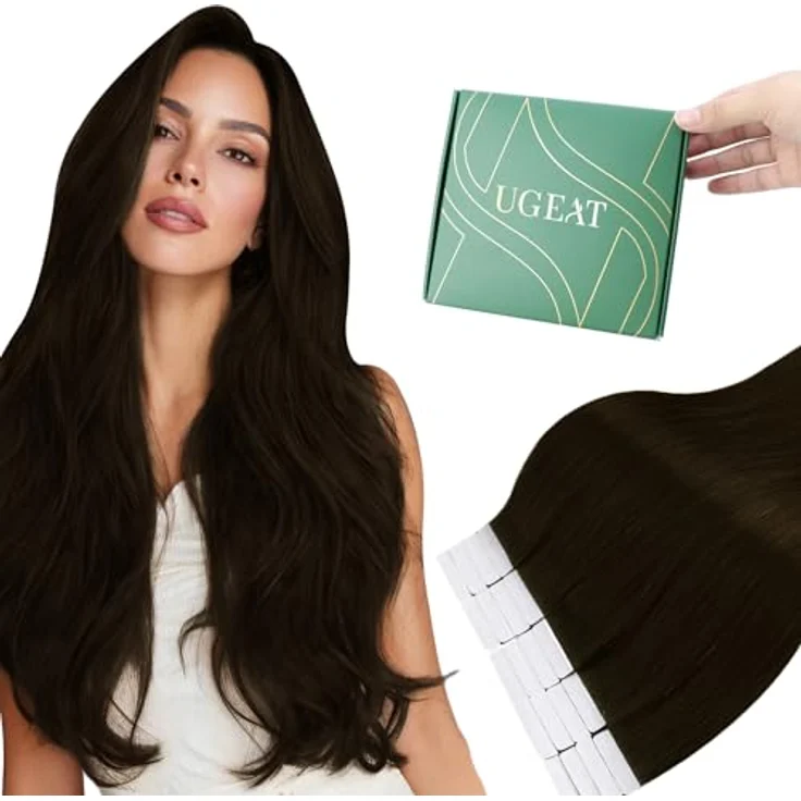 Ugeat Tape Extensions Echthaar Braun 50 cm, 50G, 20 Stück, Unsichtbar und Remy-Echthaar – Bild 1