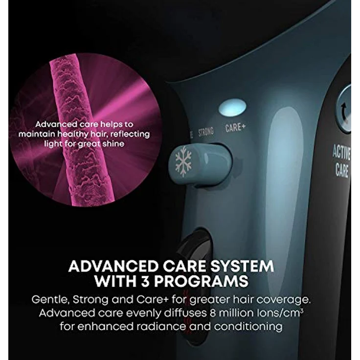 Revamp DR-4000-EU Progloss 4000 Advanced Protect & Care Haartrockner, tragbarer Profi-Föhn mit Glättungsdüse und fortschrittlichen Pflegeprogrammen, 2500W, Ionen-Technologie für glattes & frizz-freies Haar, schwarz, hellblau – Bild 5