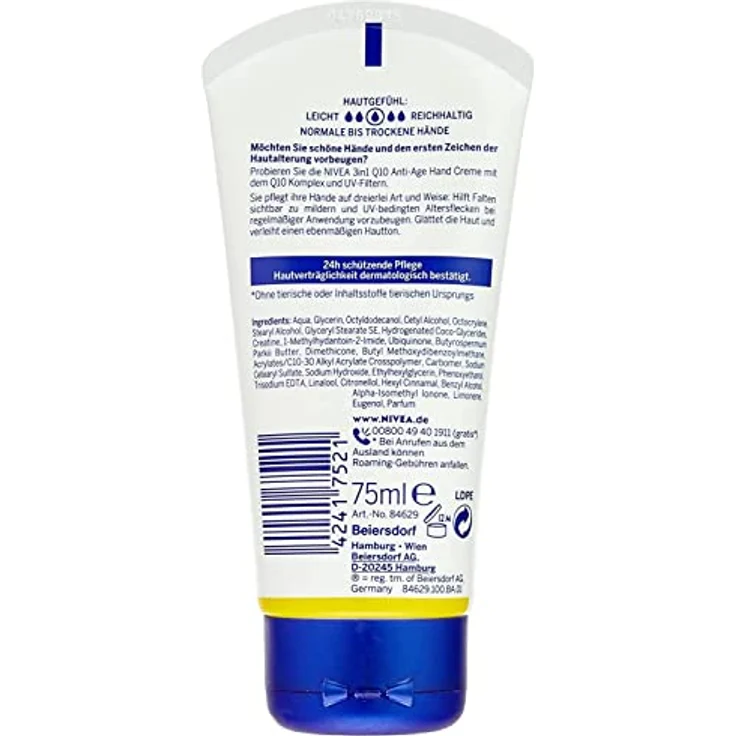 NIVEA 3er Pack Hand Creme 3in1 Anti-Age Q10, Anti-Falten Pflege mit UV-Filter, 75ml – Bild 3