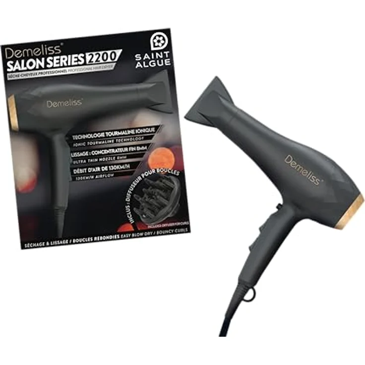 Demeliss Saint Algue Demeliss Salon Series 2200 Haartrockner, 2200 Watt AC-Motor mit Konzentrator und Diffusor – Bild 1