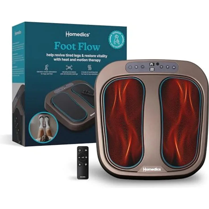 Homedics Foot Flow Mobility Booster, vibrierendes Fußmassagegerät mit Wärme, 20 Intensitäten, 3 Modi, fördert Durchblutung und revitalisiert müde Muskeln