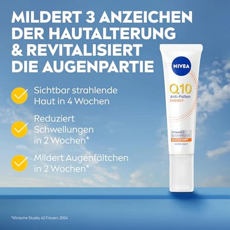 NIVEA Q10 Anti-Falten Augenpflege, straffende Feuchtigkeitscreme mit Q10, Glycostop, Vitamin C und E für die empfindliche Augenpartie, 15 ml – Bild 2