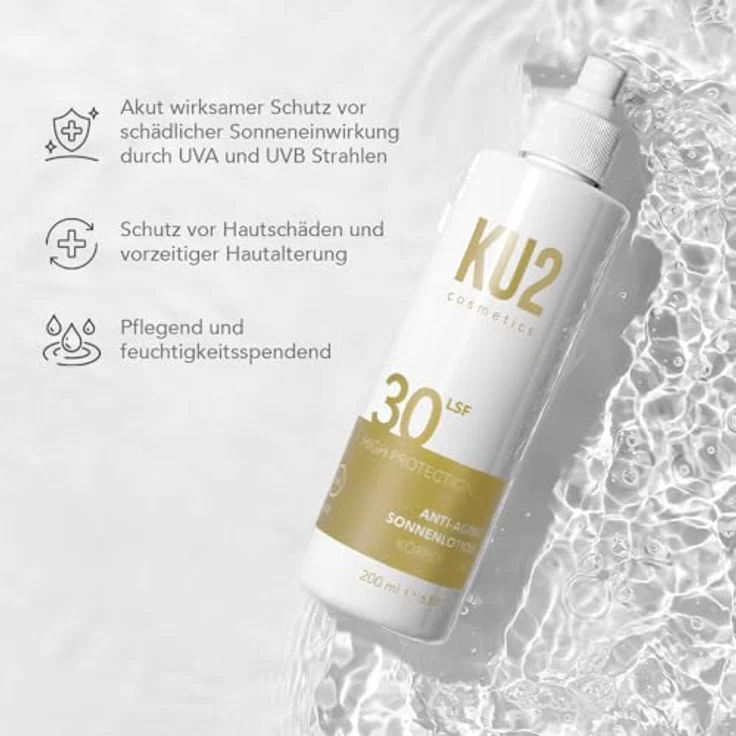 KU2 Cosmetics Anti-Aging Sonnenlotion Spray SPF 30, wasserfestes Sonnenspray mit UVA- & UVB-Schutz für Gesicht & Körper, 200 ml – Bild 3