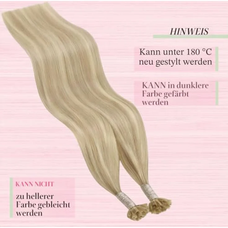 YoungSee Bonding Extensions, Echthaar 45 cm U-Tip Haarverlängerung in Aschblond und Platinblond, 50g Remy Keratin Bondings, 1g/s 18/613 – Bild 5
