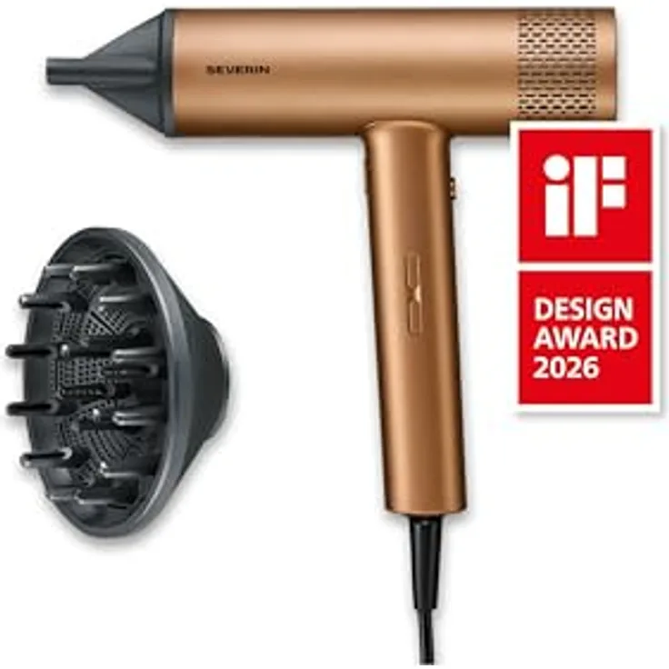 Severin HT 0172 Haartrockner, Ionen-Föhn mit Anti-Frizz, 2000W, 3 Temperatur- und Leistungsstufen, inkl. Konzentrator und Diffusor, bronze-schwarz