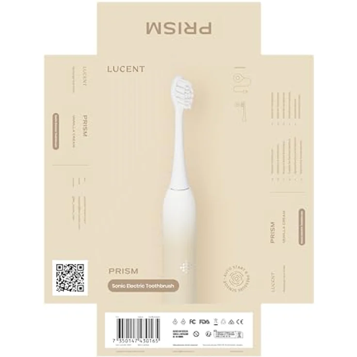 Be Lucent Prism Sonic Elektrische Zahnbürste Vanillecreme – 60 Tage Akkulaufzeit, Automatisches Ein-/Ausschalten, Smart-Timer, 3 Putzmodi, Drucksensor, IPX8 wasserfest – Bild 2