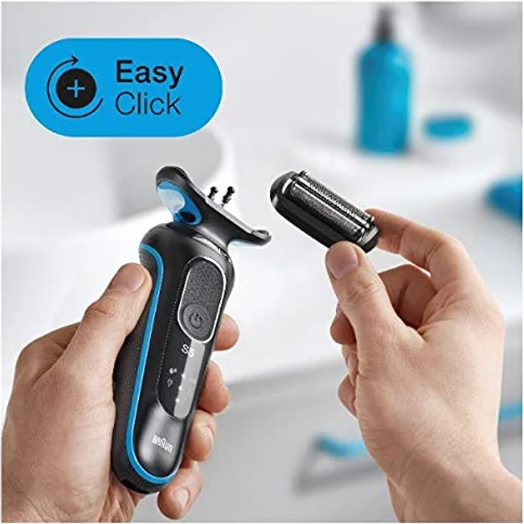 Braun Series 5 50-M1000s Herren Rasierer Nass- und Trockenrasur 2 Scherfolien + 1 mittlerer Trimmer EasyClick System Schutzkappe & Reinigungsbürste – Bild 4