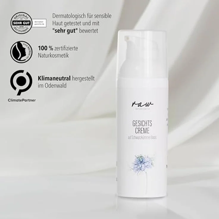 raw Kosmetik Regenerierende Schwarzkümmel Gesichtscreme für empfindliche und sensible Haut, mit antioxidativer Wirkung, zertifiziert als Naturkosmetik - 50ml – Bild 3