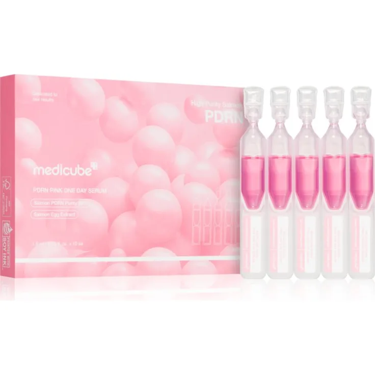 Medicube PDRN Pink One Day Serum, 10x1.5 ml, erneuernde Gesichtscreme für hydratisierte und strahlende Haut, mit Kollagen, Hyaluronsäure und Peptiden