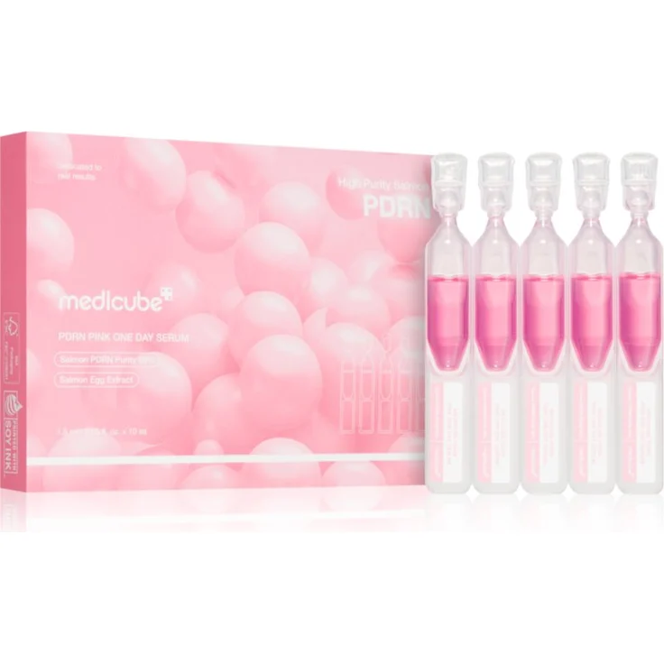 Medicube PDRN Pink One Day Serum, 10x1.5 ml, erneuernde Gesichtscreme für hydratisierte und strahlende Haut, mit Kollagen, Hyaluronsäure und Peptiden
