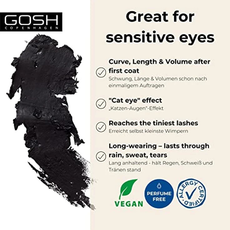 Gosh Catchy Eyes Allergy Certified Volumen-Mascara für empfindliche Augen, Farbton 001 Black, 8 ml – Bild 2