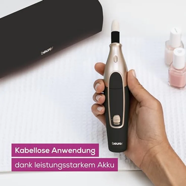 Beurer MP 84 Special Edition Maniküre-/Pediküreset, elektrische Nagelfeile mit Akku, 10 Aufsätze, LED-Licht, inkl. Aufbewahrungsetui, bis zu 4400 U/min, Nagelfräser zur Hand- und Fußpflege, schwarz – Bild 2