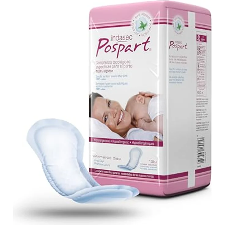 Indasec Postpart compresas tocológicas 100% Baumwolle 12 Stück Slipeinlagen – Bild 3