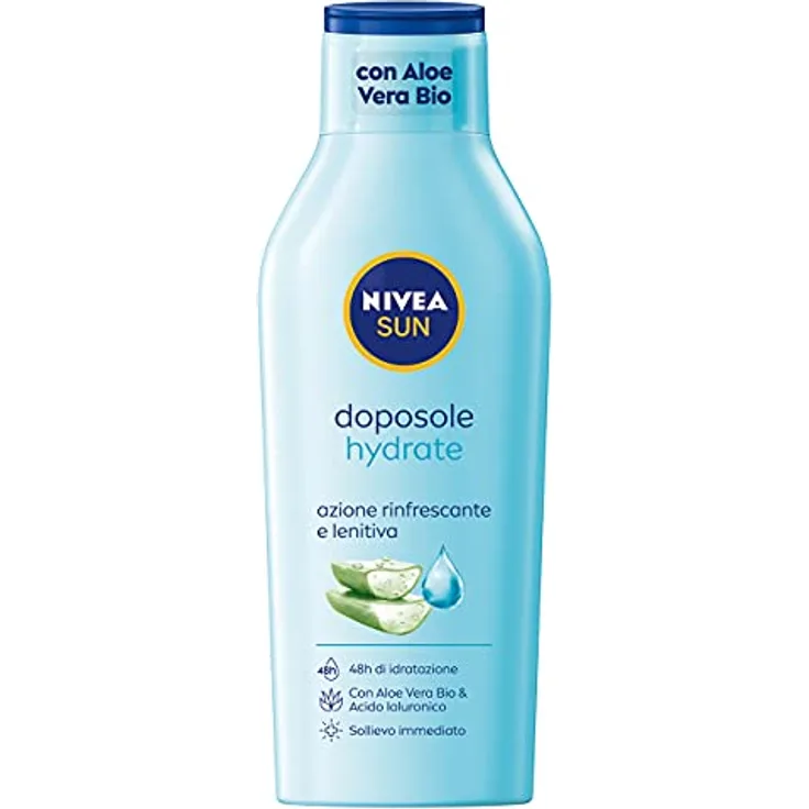 NIVEA SUN Milch nach dem Sonnenbad, feuchtigkeitsspendend, in Maxi-Flasche Format zu 400 ml, Körpermilch mit Bio-Aloe Vera und Hyaluronsäure, Creme nach dem Sonnenbad mit erfrischender und beruhigender Wirkung
