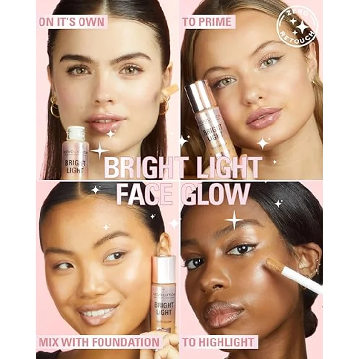 Makeup Revolution Bright Light Face Glow, aufhellendes Tönungsfluid, Farbton Illuminate Medium, 23 ml, veganer Highlighter für einen einheitlichen Teint – Bild 5