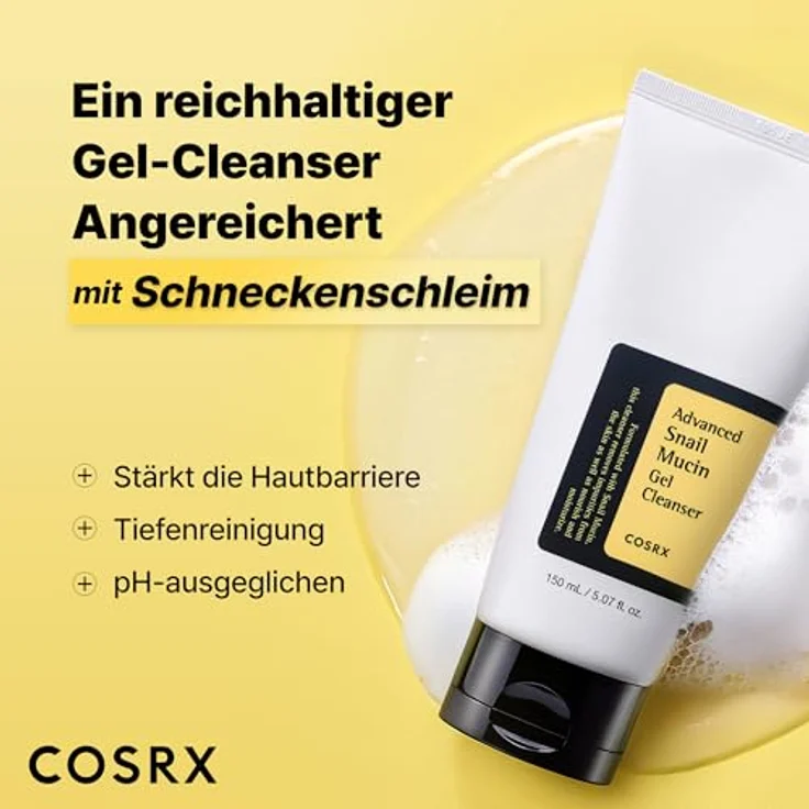 COSRX Advanced Snail Mucin Gel Cleanser, 150 mL, Tägliches Reinigungsgel für trockene und empfindliche Haut, mit Schneckenschleim, Tierversuch-frei, Paraben-frei, Korean Skincare – Bild 3