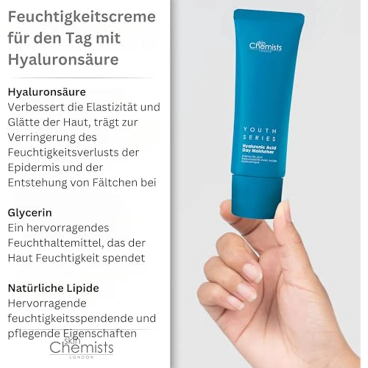 Skin Chemists HYALURONIC ACID Day Moisturiser 50 ml | Leichte Feuchtigkeitspflege für strahlenden Glanz - Nährt und schützt Hautbarriere - Wichtige Wirkstoffe für gesunden Teint – Bild 3