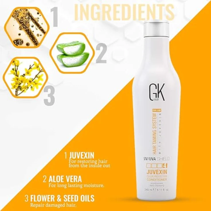 GK HAIR Globaler Keratin GKhair Shield Conditioner 240ml | UV/UVA-Schutz, Aloe Vera, natürliche Öle | Für trockene, gespaltene Enden - alle Haartypen - Von Gkhair – Bild 4