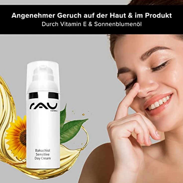 RAU Cosmetics Bakuchiol Sensitive Day Cream 50 ml - Leichte Tagescreme für reife & unreine Haut - Anti Aging Creme mit Bakuchiol - RAU Cosmetics - Gesichtspflege mit Kollagen Booster – Bild 5