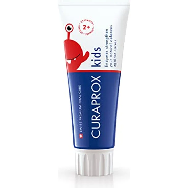 Curaprox Kids Erdbeere, Zahnpasta für Kinder von 2-6 Jahren mit Erdbeergeschmack und 950 ppm Fluorid, RDA 40, Rot, 60 ml – Bild 1