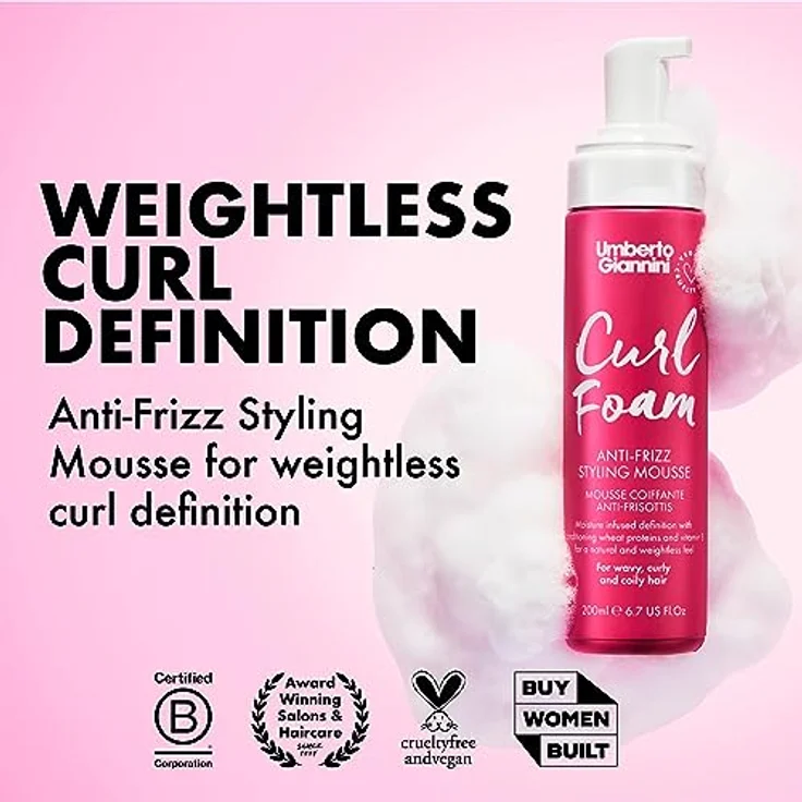 Umberto Giannini Curl Foam Anti-Frizz Styling Mousse, 200ml mit Volumen, feuchtigkeitsspendend und vegan – Bild 3
