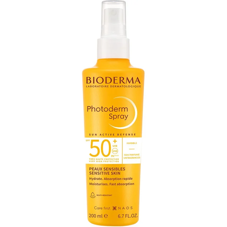 Bioderma Photoderm Spray SPF 50+, Sonnenschutzspray für empfindliche Haut, 200 ml, feuchtigkeitsspendend, leichte Textur, unparfümiert