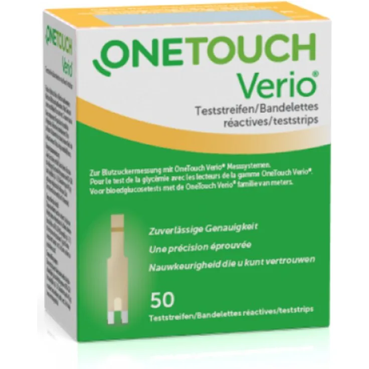 OneTouch Verio Blutzucker-Teststreifen, 50-tlg. Spar-Set, minimaler Blutbedarf, präzise Messergebnisse mit SmartScan™ Technologie