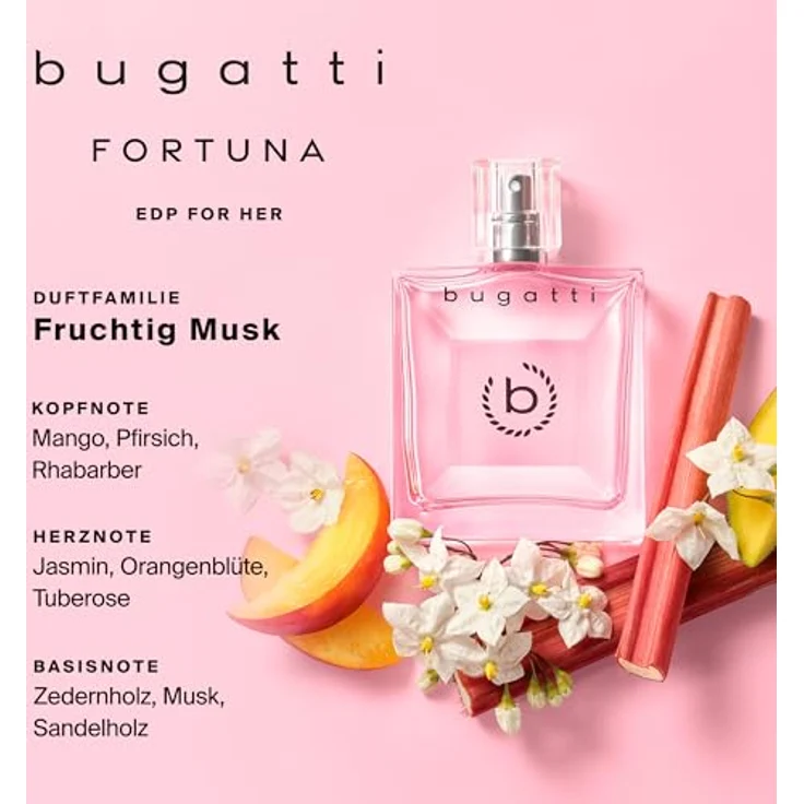 Bugatti FORTUNA Damen Parfüm 60 ml, Fruchtiges Eau de Parfum mit Mango, Pfirsich, Jasmin, Moschus & Sandelholz, Statement-Glasflakon, Selbstbewusstes Parfüm für Frauen – Bild 4