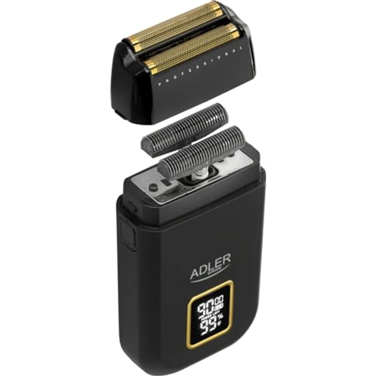 ADLER EUROPE Elektrorasierer AD 2947, Profi-Folienrasierer mit 3 Stufen, LCD-Display, USB-C, Dual-Doppelkopf, Gold/Schwarz, inkl. Reinigungsbürste und Klingenschutz – Bild 10