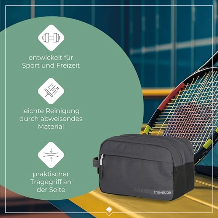 travelite Handgepäck Kosmetiktasche, Gepäck Serie KICK OFF: Praktische Kulturtasche für Urlaub und Sport, 006920-04, 26 cm, 5 Liter, anthrazit (grau) – Bild 7