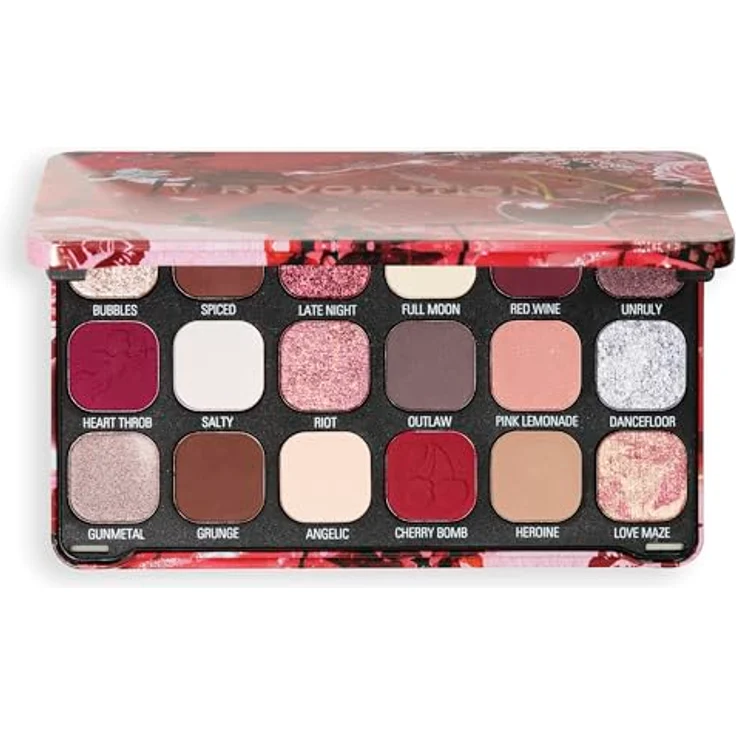 Makeup Revolution Forever Flawless Lidschatten-Palette Cherry Rebel, 18x1.1 g, intensive Pigmentierung für vielseitige Tages- und Abend-Looks – Bild 1