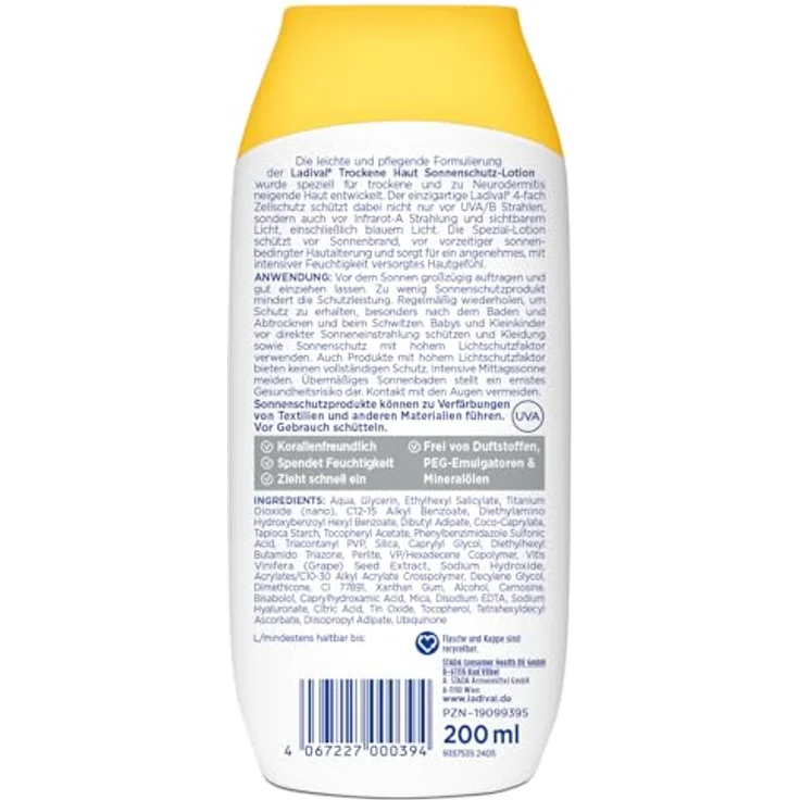 Ladival Sonnenschutz Lotion LSF 30 für trockene Haut, beruhigend und pflegend mit Hyaluronsäure, 4-fach Zellschutz, wasserfest, 200ml – Bild 2