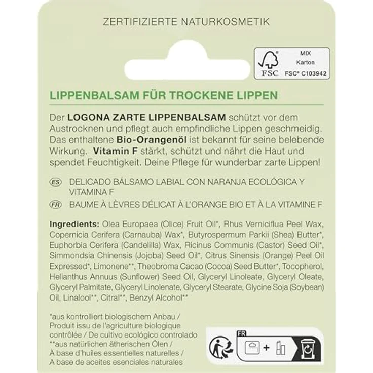 LOGONA Naturkosmetik NOURISH Lippenbalsam Bio-Orange, 4,6 g – Schützt & Pflegt mit Vitamin F – Vegan & Natürliche Inhaltsstoffe für Trockene Lippen – Bild 2