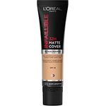 L'Oréal Paris Make up, Wasserfest und langanhaltend, Mattierende, flüssige Foundation mit hoher Deckkraft, Formel mit 4% Niacinamiden, Infaillible 32H Matte Cover, Nr. 135 Warm, 1 x 30 ml
