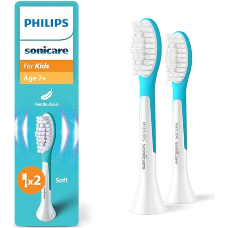 Philips Sonicare For Kids, Original Ersatzbürstenköpfe für Kinder ab 7 Jahren, 2er-Pack, HX6042/90, Sanfte Reinigung, Schalltechnologie, blau