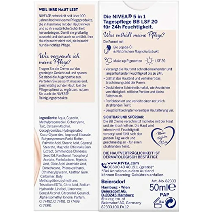 Nivea Gesichtspflege Tagespflege Bb Cream 5 In 1 Blemish Balm Hell (Lsf 20) 50 ml Tagespflege für Damen und Herren – Bild 3