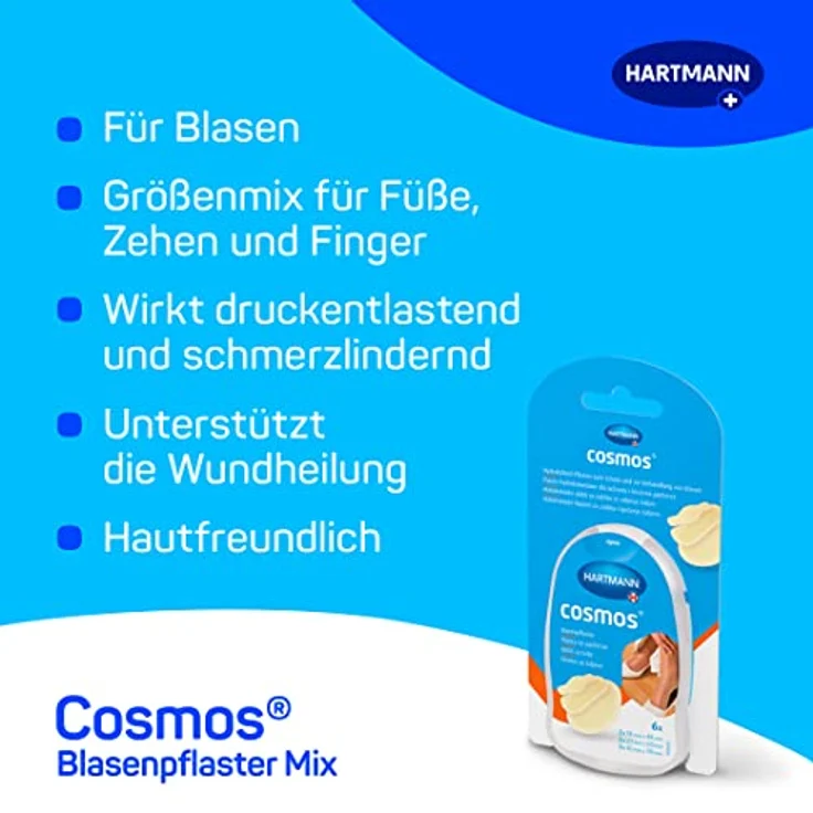 Cosmos Blasenpflaster: Das Spezialpflaster fördert die Heilung von Blasen an Füßen, Zehen und Fingern, Mix 3 Größen, 6 Stück – Bild 2
