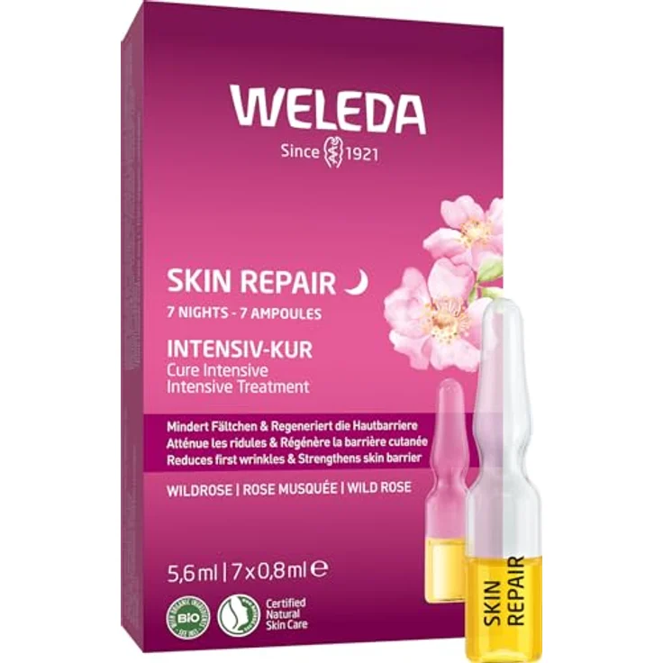 WELEDA Skin Repair Intensiv Kur Wildrose - Naturkosmetik regeneriert Hautbarriere, 7 Tage Kur für sichtbar glattere Haut (vegan, 7x 0,8ml) – Bild 1