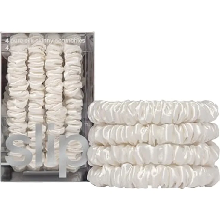 slip Hair Care Skinny Scrunchies, 4er Pack aus 100% Seide für haarschonendes Styling