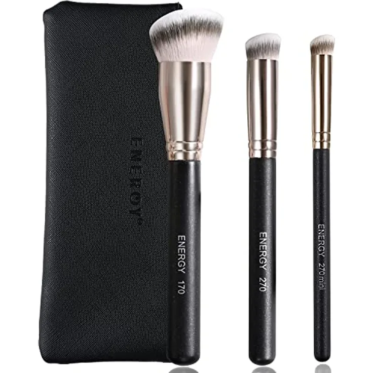 ENERGY 3-in-1 Abgewinkelter Foundation Pinsel mit flacher Oberseite, Concealer Pinsel, Pinselset Makeup, Reise Make-up-Pinsel für Flüssig, Creme und Puder Makeup