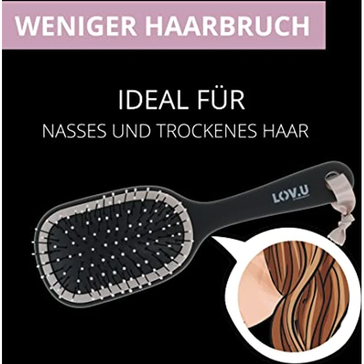 PARSA Beauty LOV.U Entwirrbürste Wet & Dry (Schwarz) – kleine Haarbürste mit Multi-Flexible-Nylonpins – Reise Haarbuerste – Hair brush women – Harebürste – Bild 4