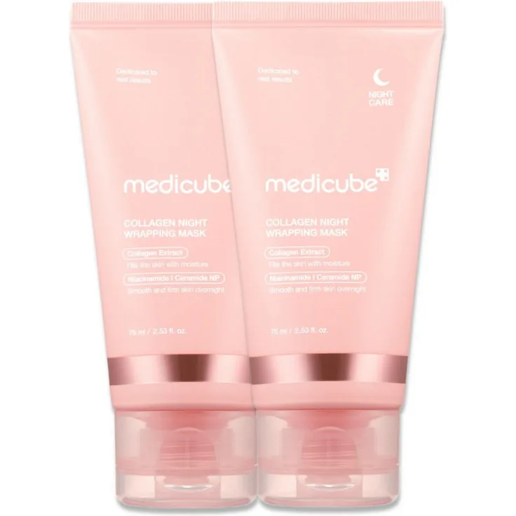 Medicube Collagen Night Wrapping Mask, 75ml, Anti-Aging Nachtmaske mit Hyaluronsäure und Niacinamid, feuchtigkeitsspendend, 2-tlg.