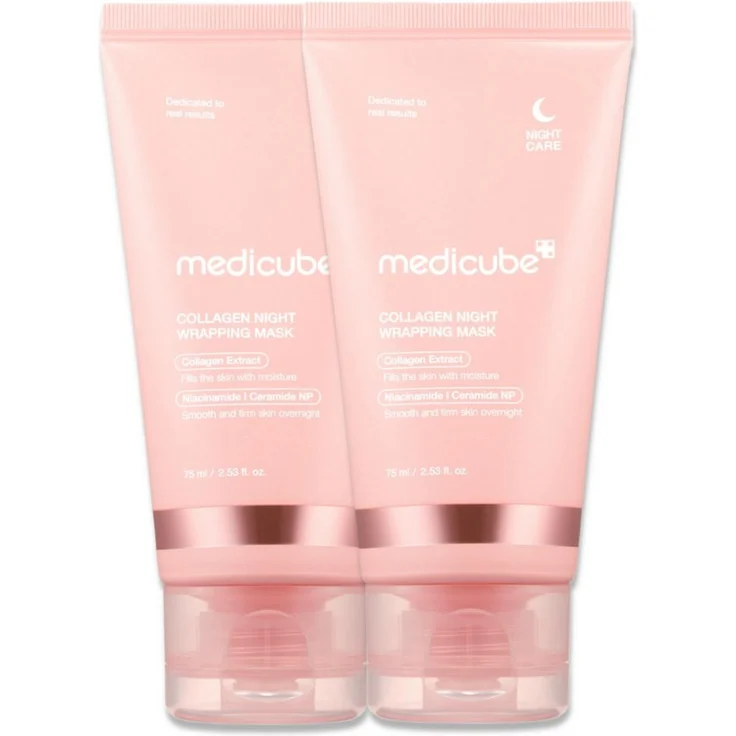 Medicube Collagen Night Wrapping Mask, 75ml, Anti-Aging Nachtmaske mit Hyaluronsäure und Niacinamid, feuchtigkeitsspendend, 2-tlg.