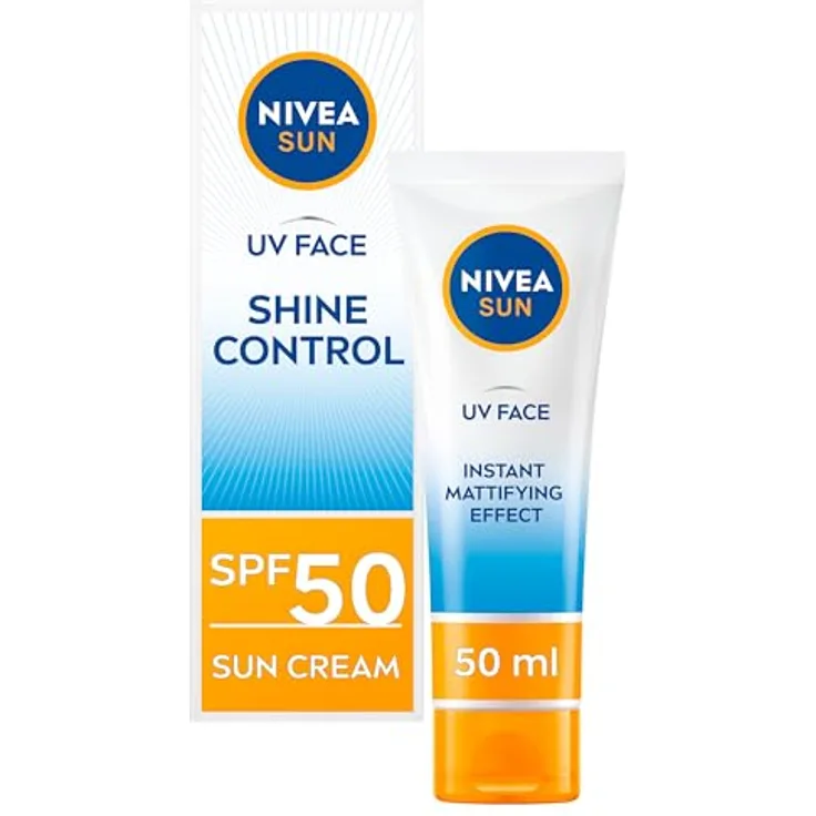 NIVEA UV Face Shine Control SPF50 (50ml), Gesicht Sonnencreme, UV Gesichtscreme, Feuchtigkeitscreme mit LSF50 für den täglichen Gebrauch, Sonnenschutz für sofortigen UVA/UVB Schutz
